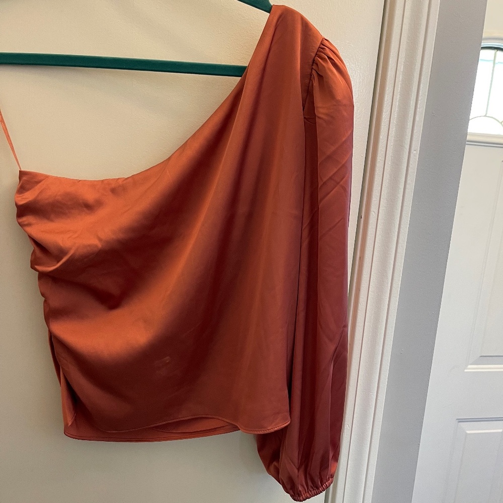 Express Satin Pink One Shoulder Blouse